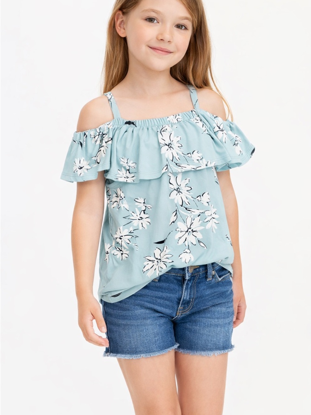 Love Glam Girl Kids Floral Cold Shoulder Top Size M